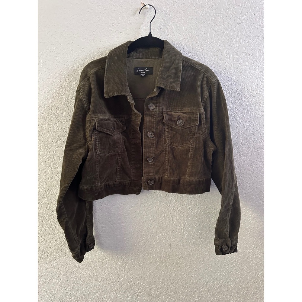 Love Tree Women Olive Green Cropped Corduroy Jacket Button Up J8002 Size Medium
